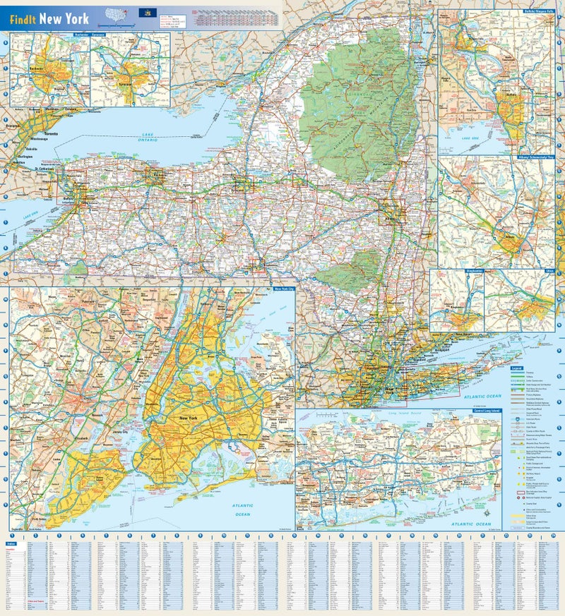 Globe Turner New York State Wall Map - 25" x 27" Laminated Full Color Street Map